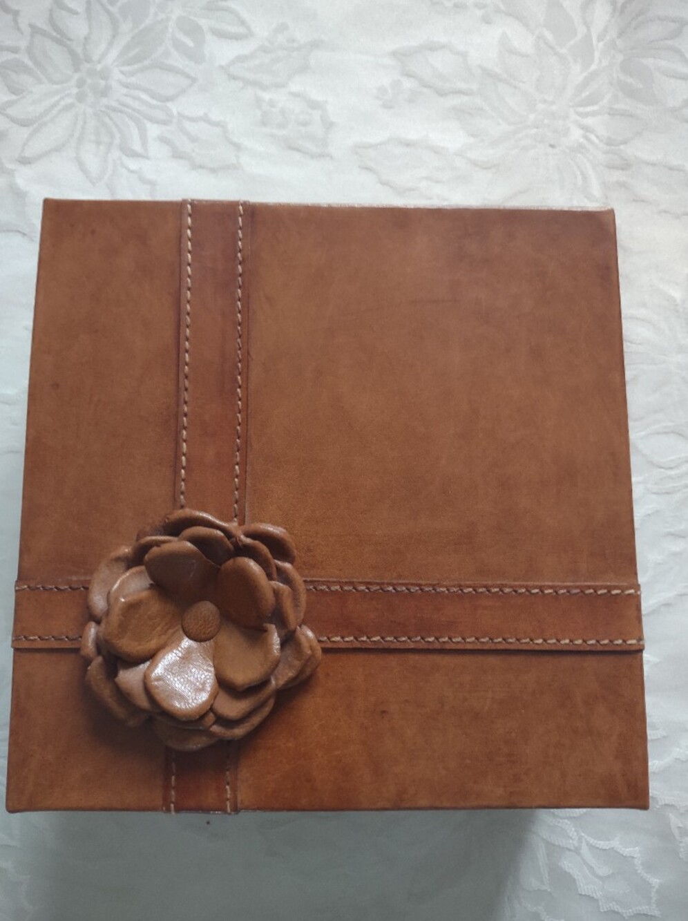 Anthropologie Leather Jewelry Box Flower Application